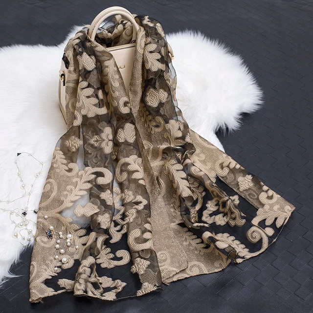 SilkPetalia | Zijden Vrouwen Sjaal met Gesneden Bloem Hol Ontwerp - Lichtgewicht, Elegant, Zacht