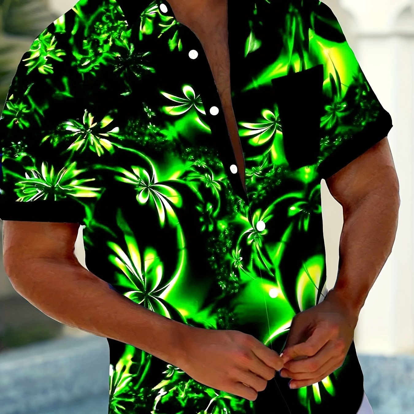 Benji | Korte mouwen herenhemd met hawaii-verloop in 3D-bloemenprint
