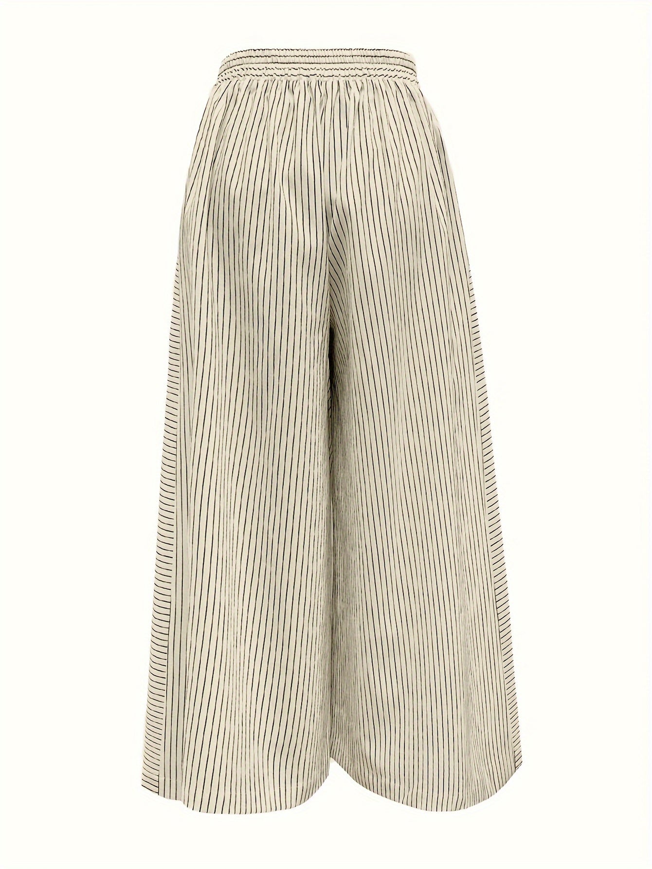 Noreia | Casual gestreepte broek met hoge taille en wijde pijpen - Los model, knoopdetail