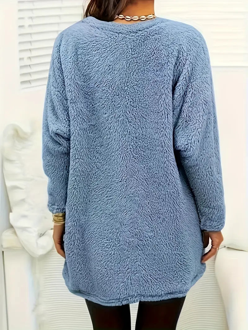 Gevina | Kleurrijk fleece sweatshirt met hartjes en zakken – Comfortabele wintertrui, zachte casual top