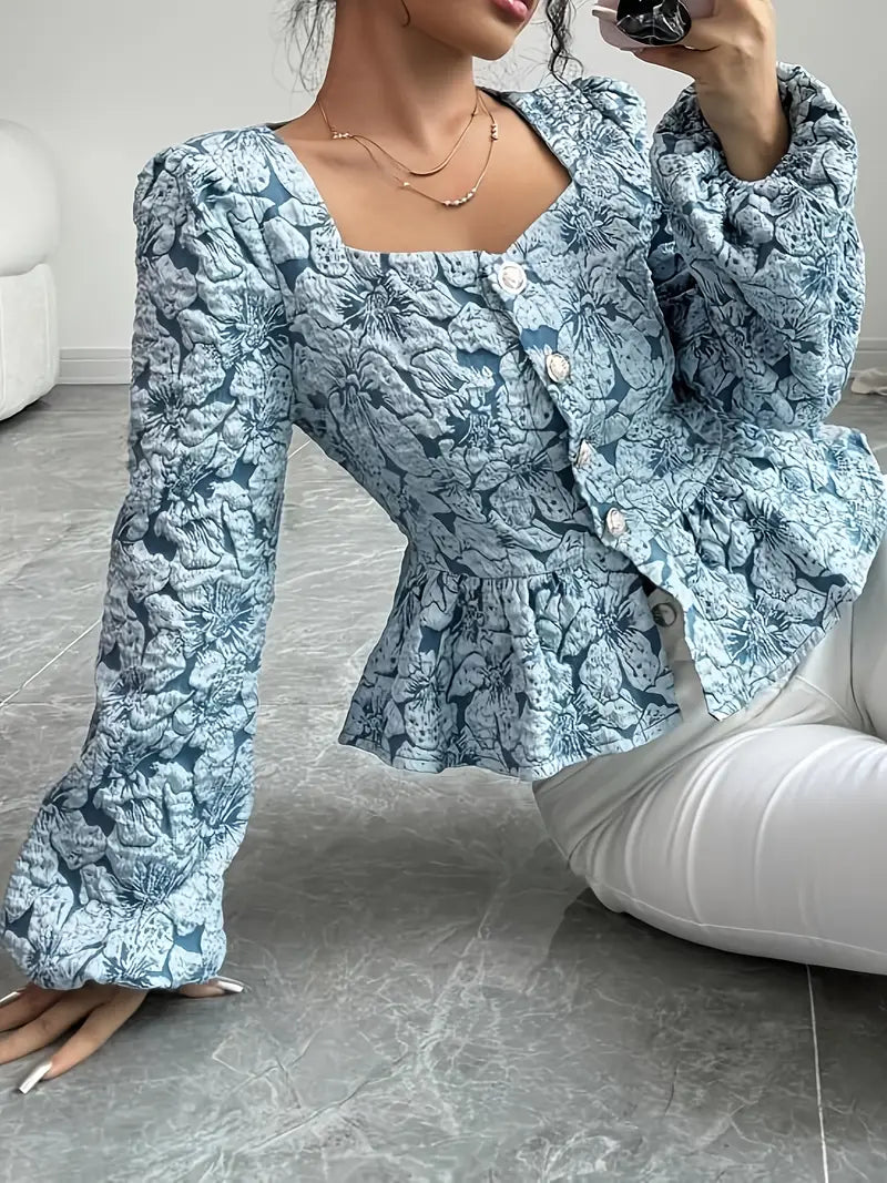 Nivienne | Elegante blouse met bloemmotief en pofmouwen - Casual Chique Damestop