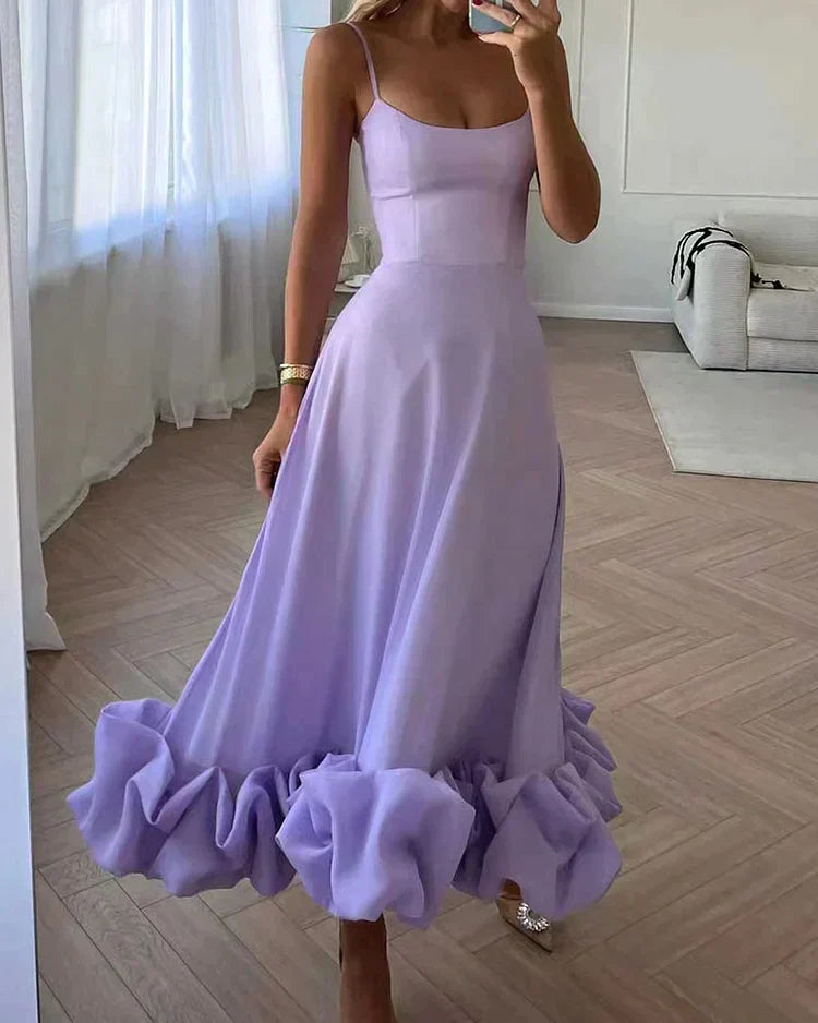 Neda | Elegante Midi cocktailjurk met spaghettibandjes - Slim Fit feestjurk voor vrouwen