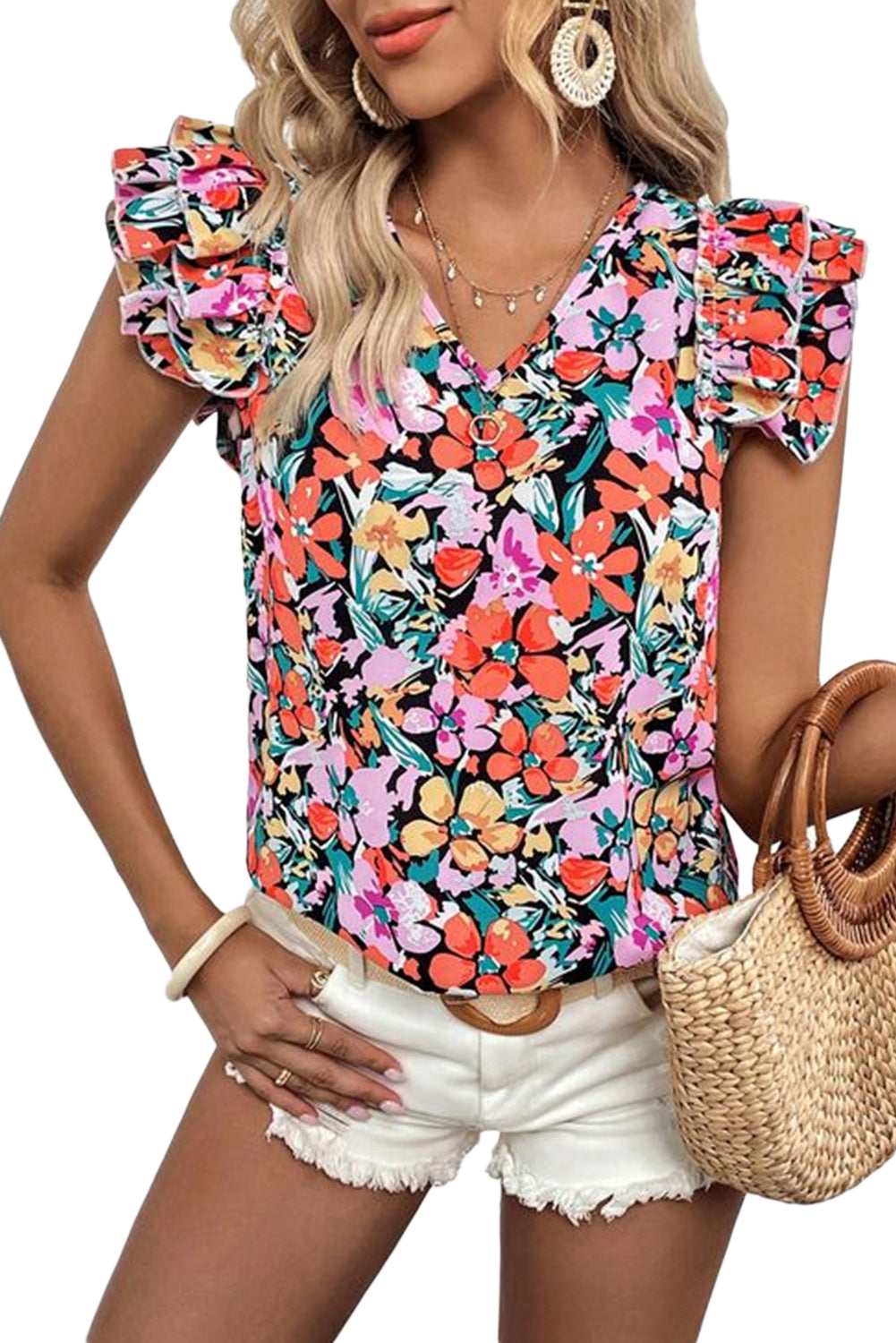 Marzena | Multicolour bloemenblouse met gerimpelde mouwen - Stijlvolle damestop