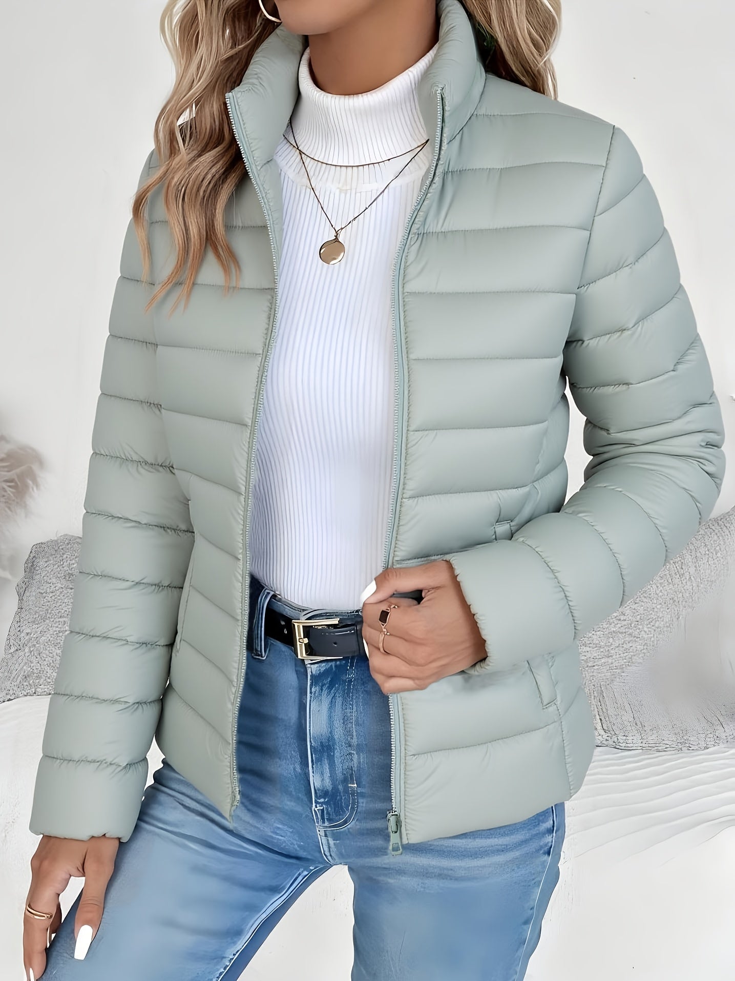 Cille | Lichtgewicht lange pufferjas – Elegante gewatteerde winterjas met opstaande kraag