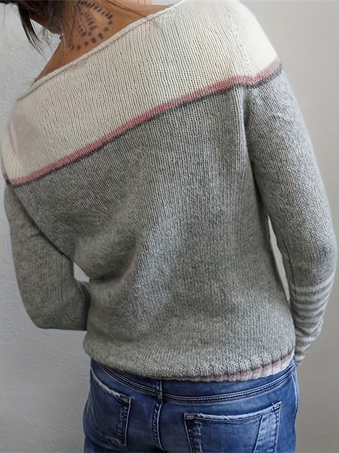 Nadica | Dames trui met lange mouwen – Kleurblok gebreid, casual warme pullover