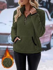 Eilina | Sherpa-trui, pullover met hoge kraag en halve ritssluiting – zachte, warme, comfortabele wintertop