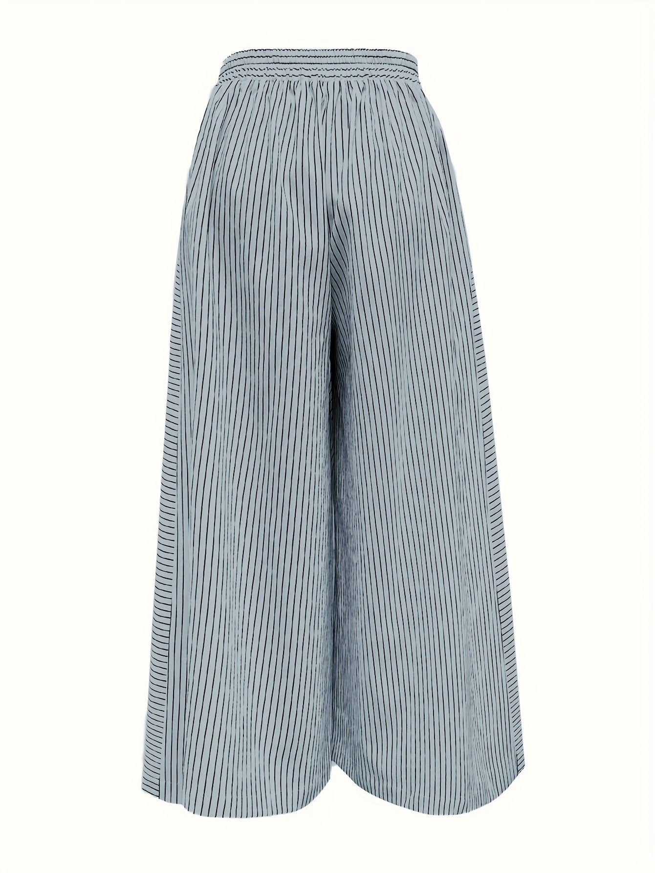 Noreia | Casual gestreepte broek met hoge taille en wijde pijpen - Los model, knoopdetail