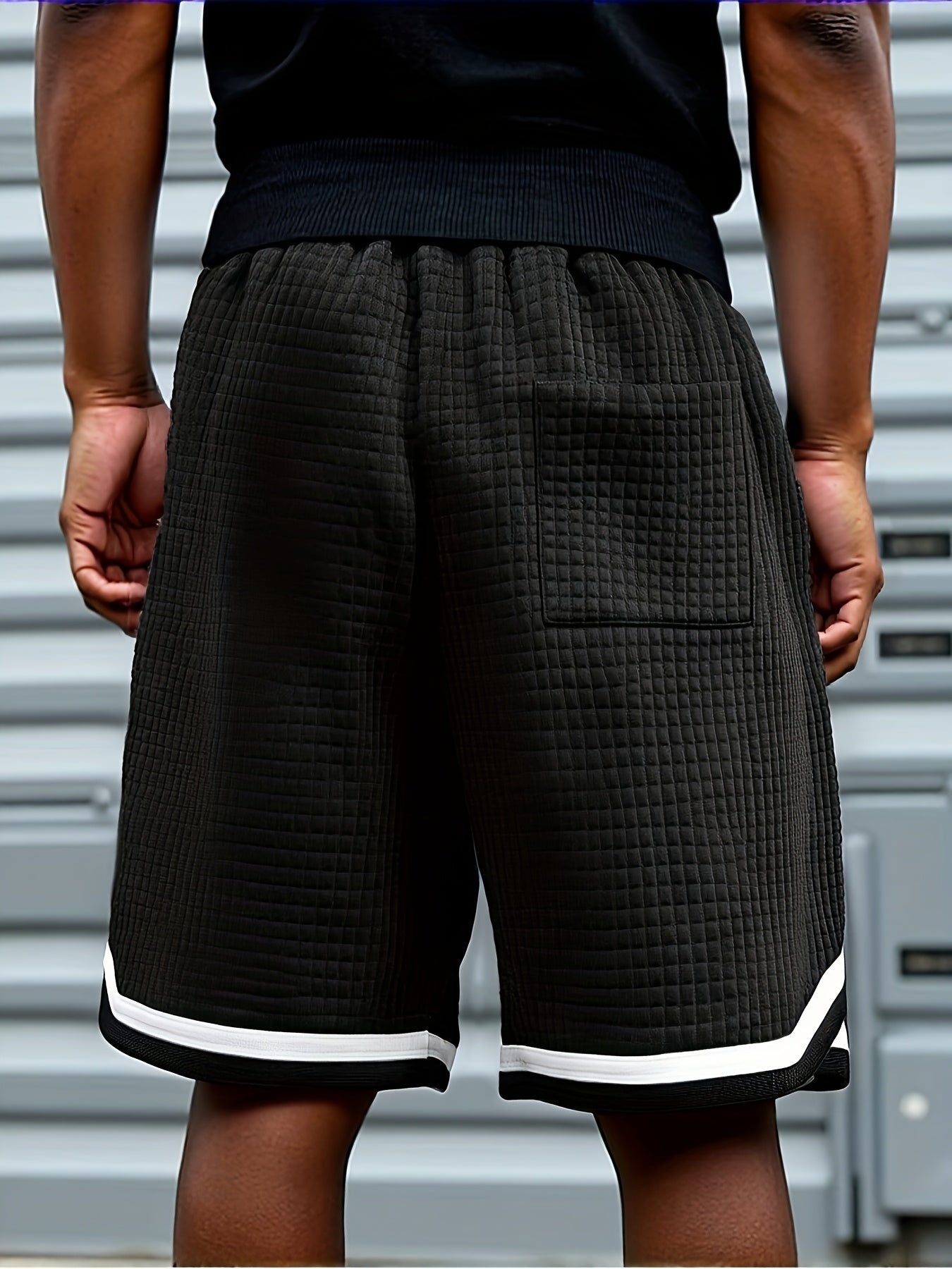 Trenton | Casual geruite gebreide herenshort - kleurblok, koordje
