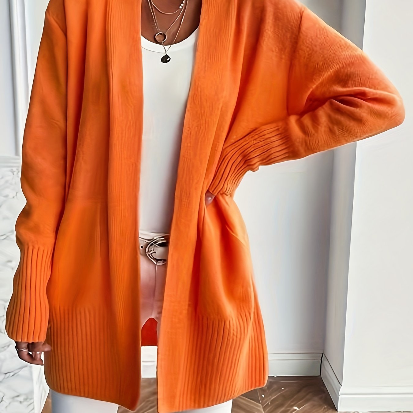 Rosavine | Open gebreid vest voor dames - Relaxed Fit, lange mouwen, gezellig casual vest met zakken