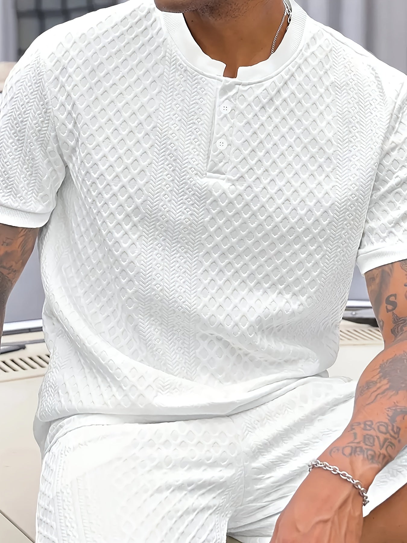 Damjan | Heren Casual Business Henley Poloshirt - Jacquard Kraag T-shirt