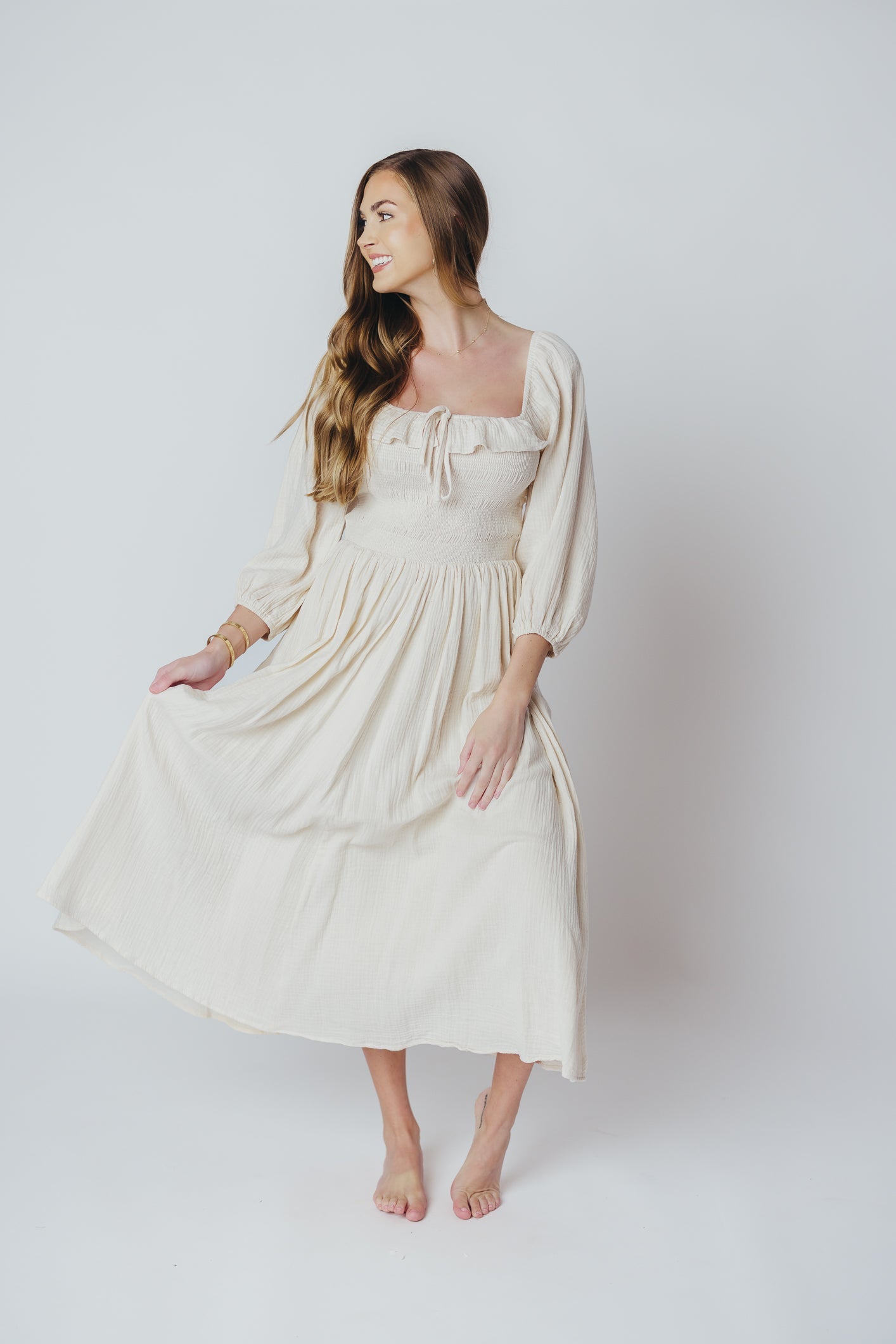 Lurdes | Elegante luchtige midi-jurk voor dames - Lichtgewicht jurk met A-lijn