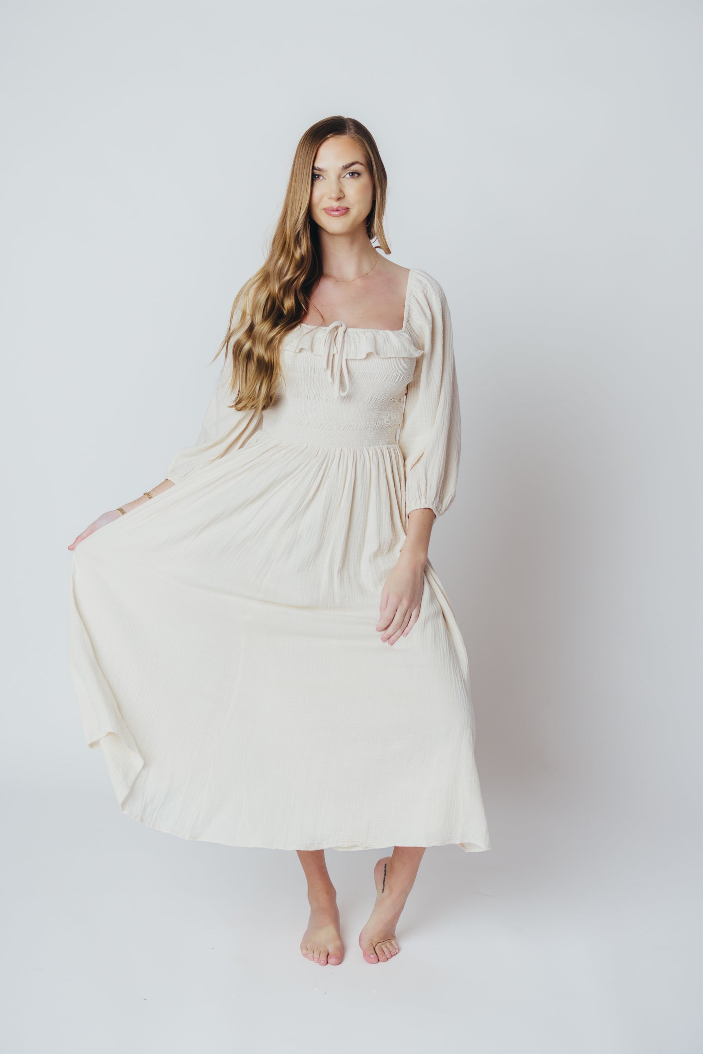 Lurdes | Elegante luchtige midi-jurk voor dames - Lichtgewicht jurk met A-lijn