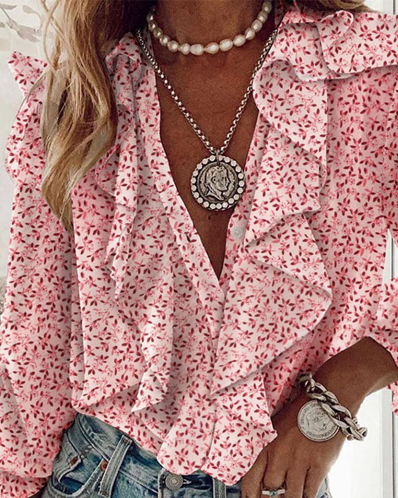 Halyss | Overhemd met lange mouwen met ruches en knoopjes - Elegante blouse voor kantoor en weekend