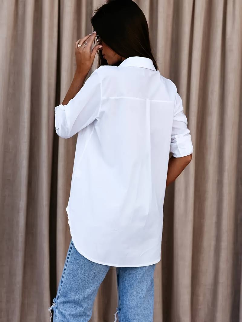 Yalenne | Klassiek overhemd met knoopsluiting voor dames - Lange mouwen, mouwen oprollen, casual & kantoorblouse