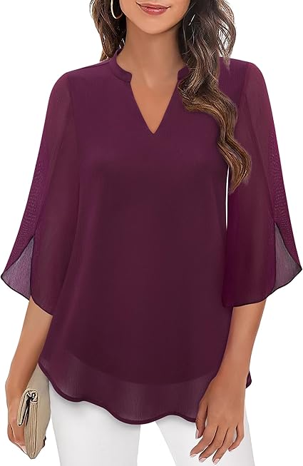 Zolitha | Chiffon Blouse met V-hals en klokmouwen - Lichtgewicht, veelzijdige top