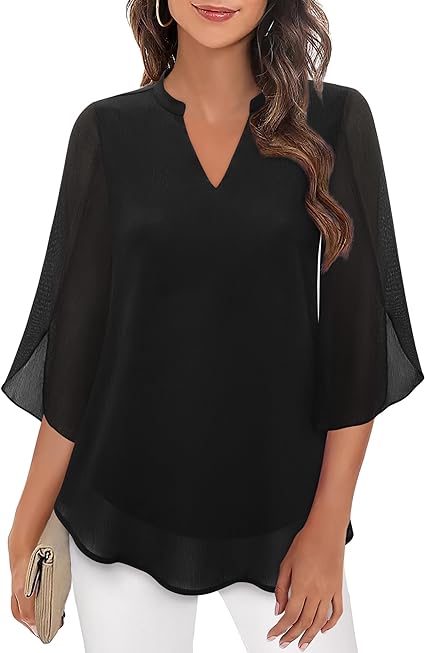 Zolitha | Chiffon Blouse met V-hals en klokmouwen - Lichtgewicht, veelzijdige top