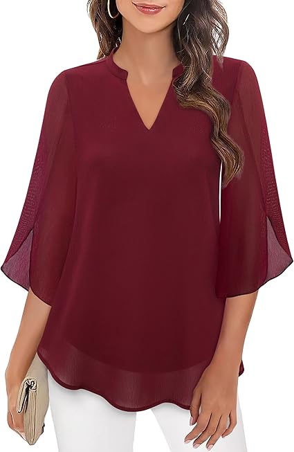 Zolitha | Chiffon Blouse met V-hals en klokmouwen - Lichtgewicht, veelzijdige top