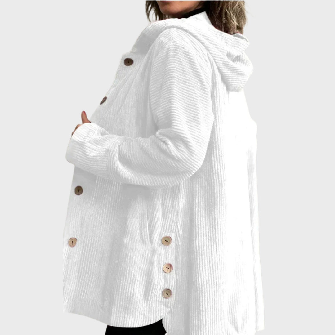 Zavira | Corduroy jas met capuchon voor dames – Comfortabele casual jas met ritssluiting voor herfst en winter