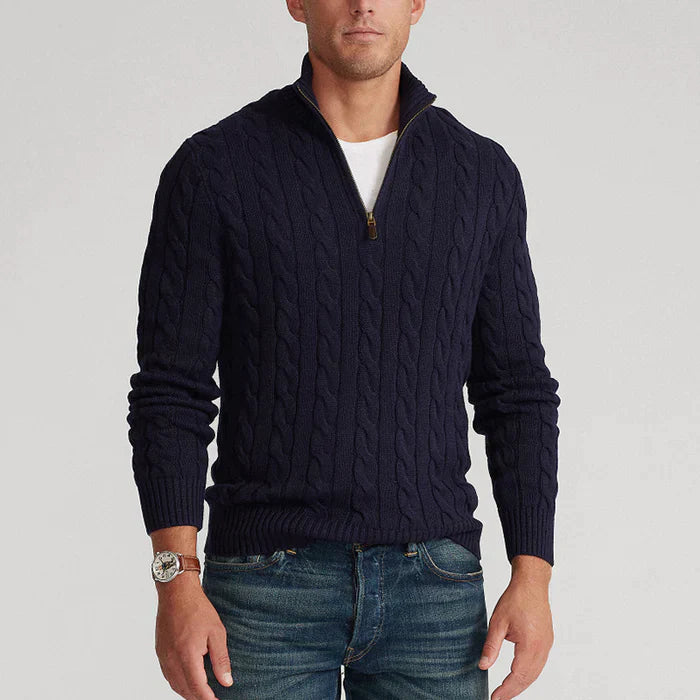 Lorens | Heren trui met halve rits en kabelpatroon – Klassiek getextureerd breisel, casual trui