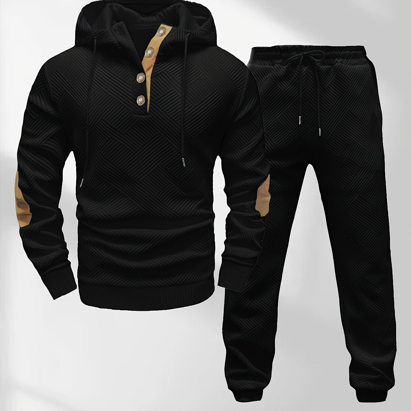 Petrus | Casual 2-delige gebreide jacquard hoodie en broek voor heren – Comfortabele modieuze sweatshirt en joggingpak