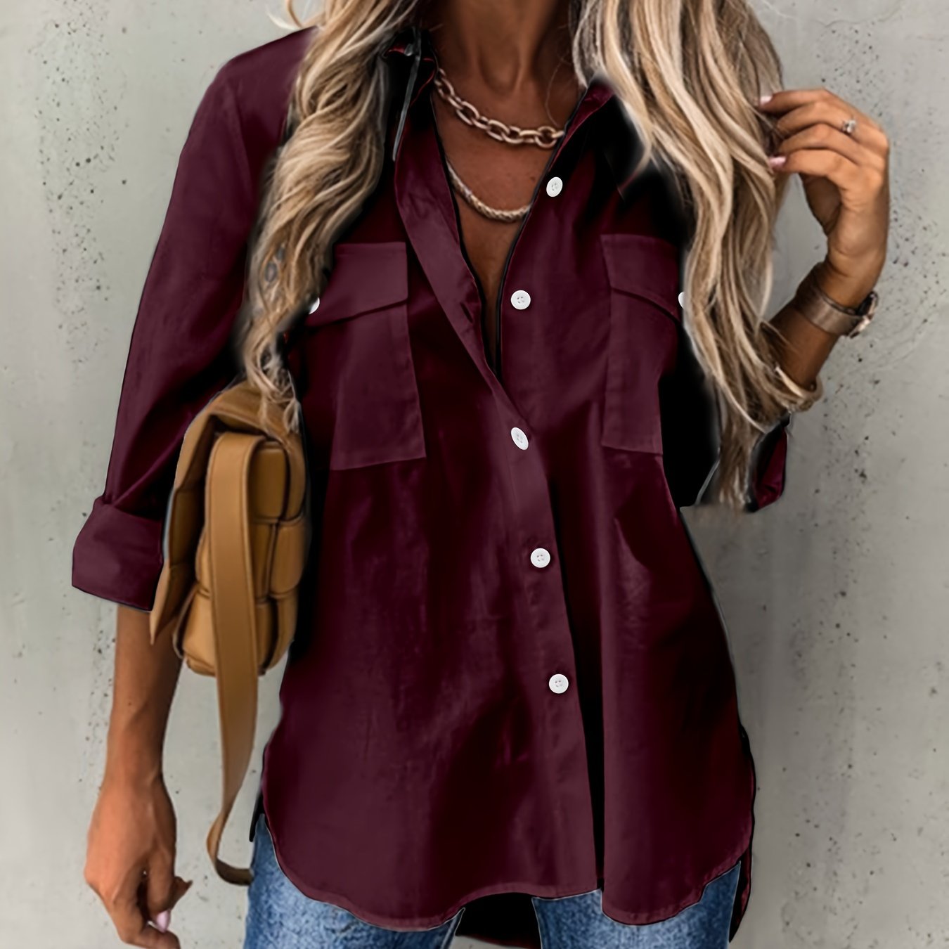 Kariel | Knoopjurk Blouse - Lange Mouwen, Kraag, Effen Werkshirt voor Kantoor & Casual Outfits