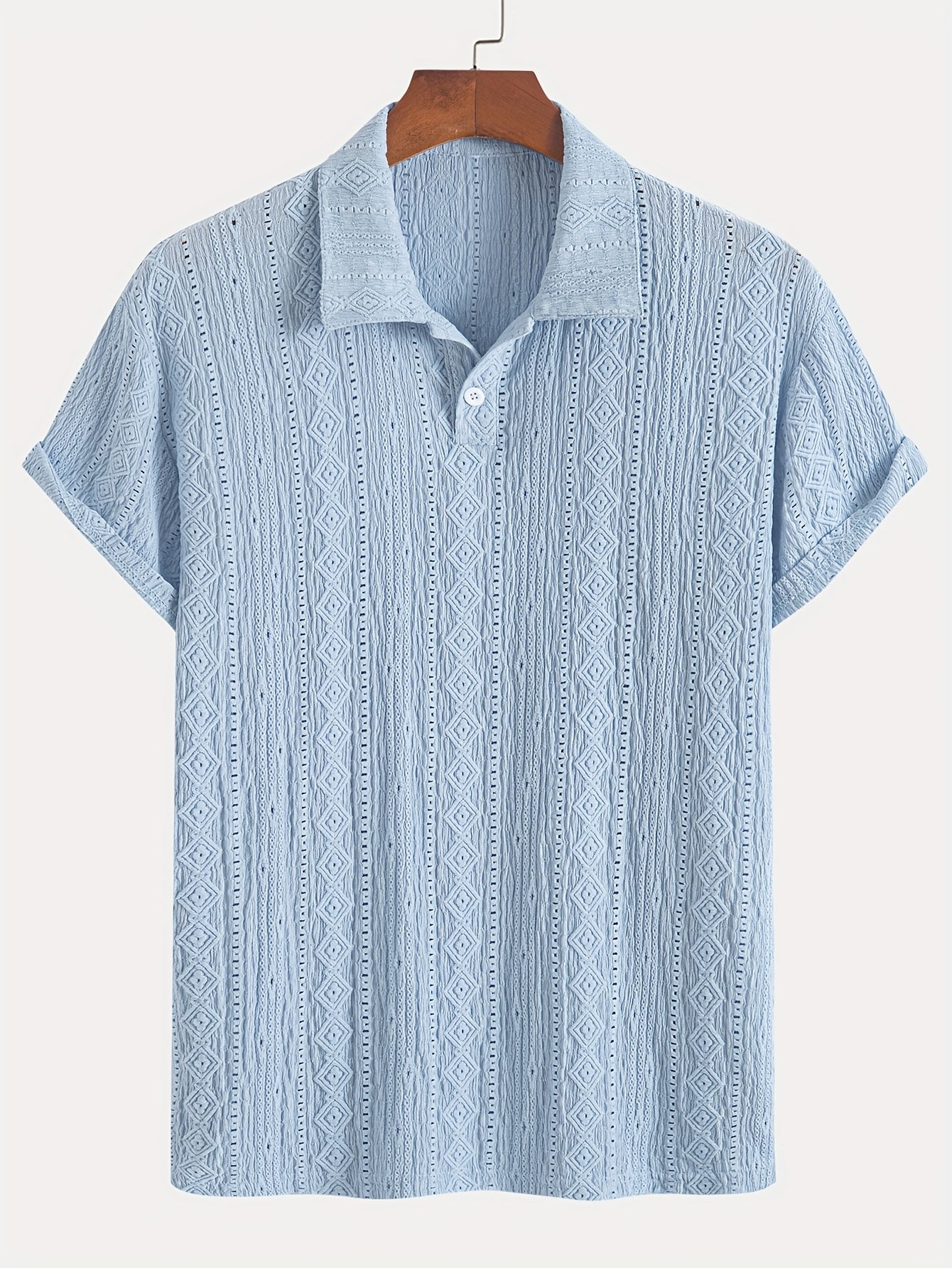 Volric | Gebreid heren poloshirt - Eyelet borduursel, ademende, korte mouw