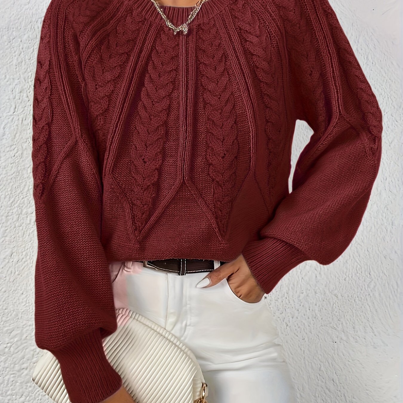 Kalyth | Dames Kabelgebreide Trui met Lantaarnmouwen – Elegante Gebreide Top voor Herfst en Winter
