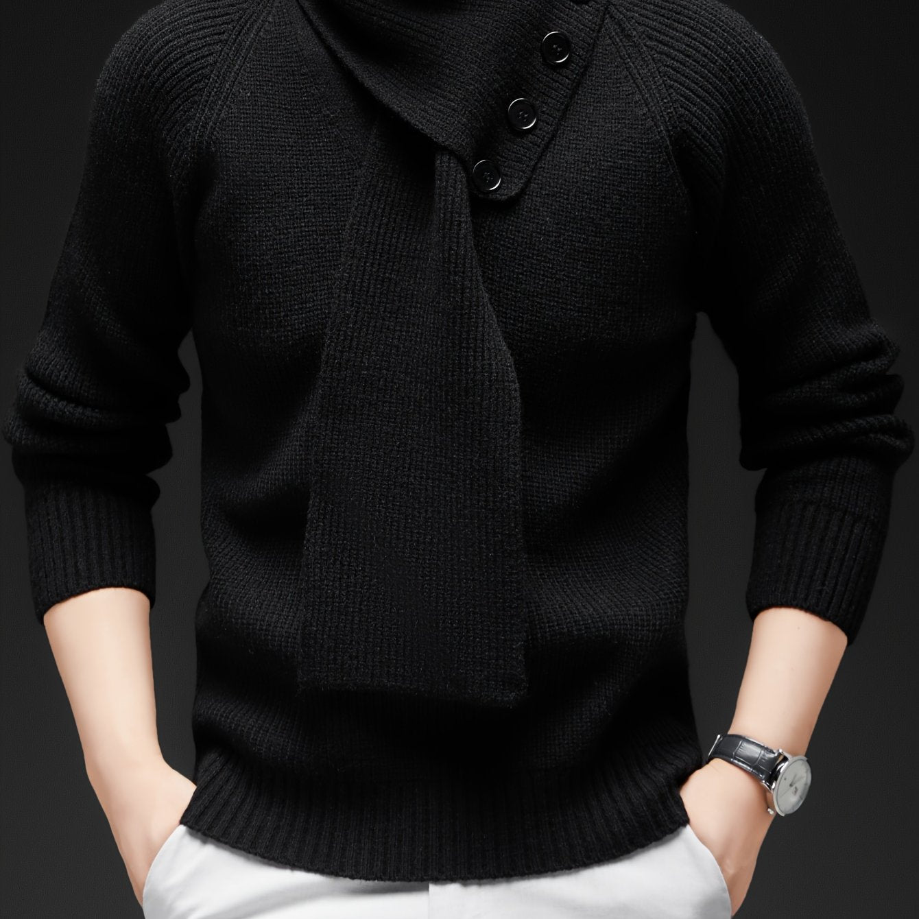 Drayke | Heren  V-hals gebreide trui  Pullover met lange mouwen en afneembare sjaalkraag