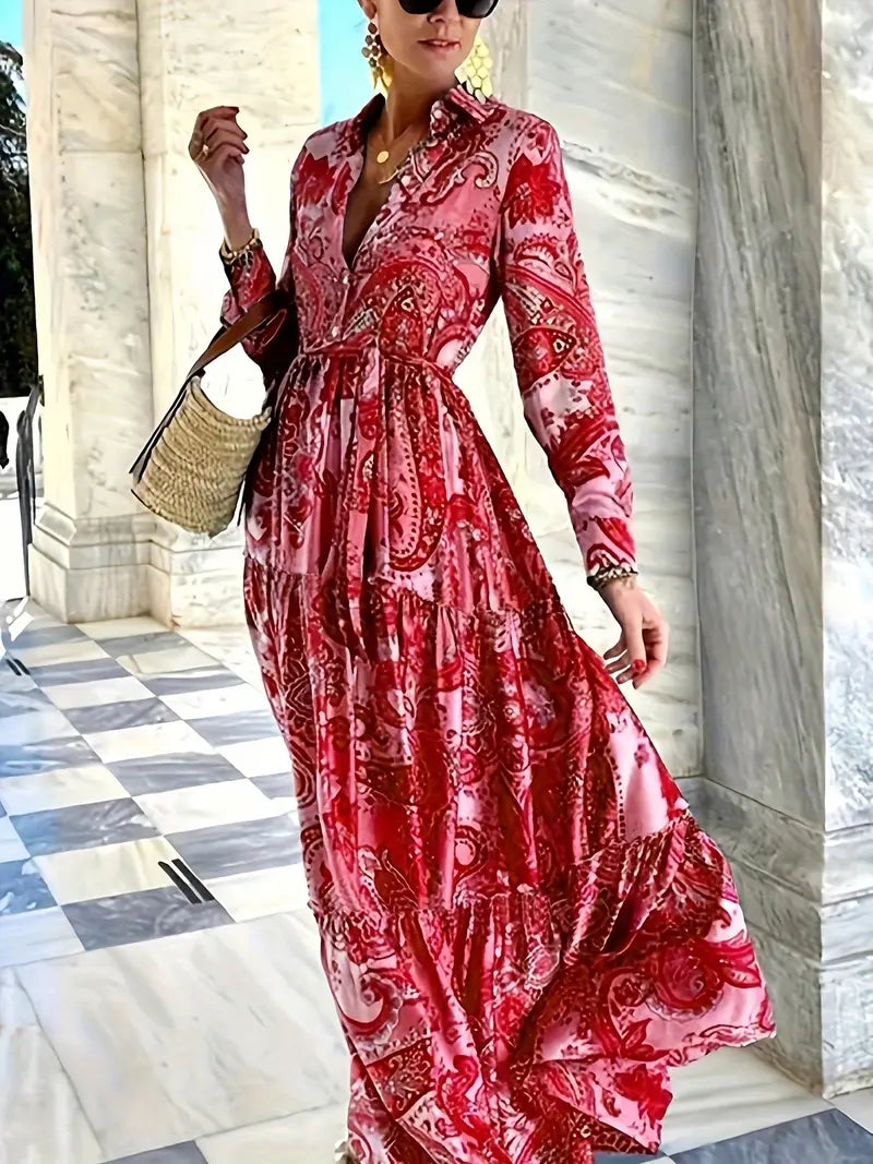 Zofia | Paisley bloemenprint maxi jurk - lange mouwen dames Boho stijl