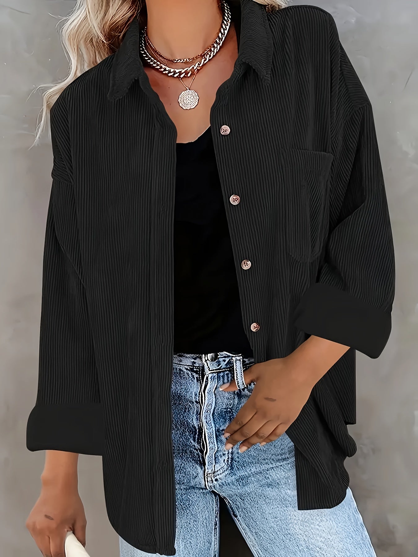 Mabeline | Corduroy overhemd met knoopsluiting voor dames - Casual overhemd met lange mouwen