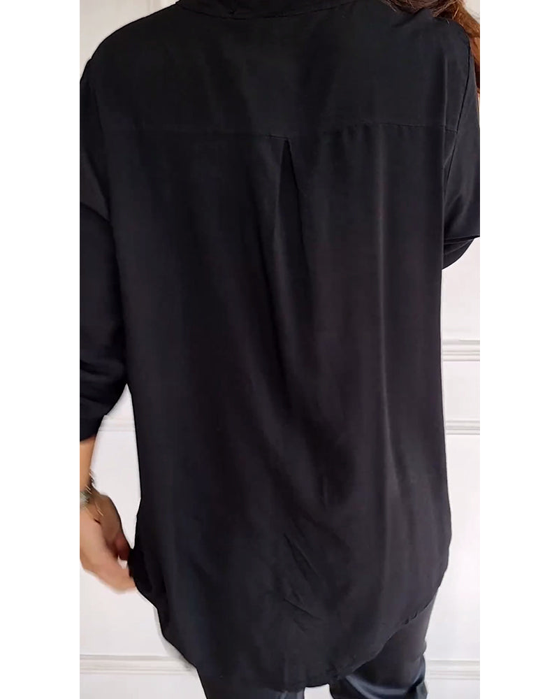 Stella | Elegante Pailletten Blouse - Casual Knoopsluiting Top met Verstelbare Manchetten
