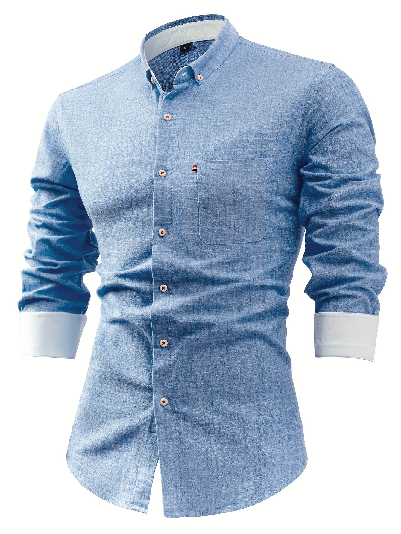 Wolfram | Herenoverhemd in vintage stijl met lange mouwen en knoopsluiting - katoen-linnenmix