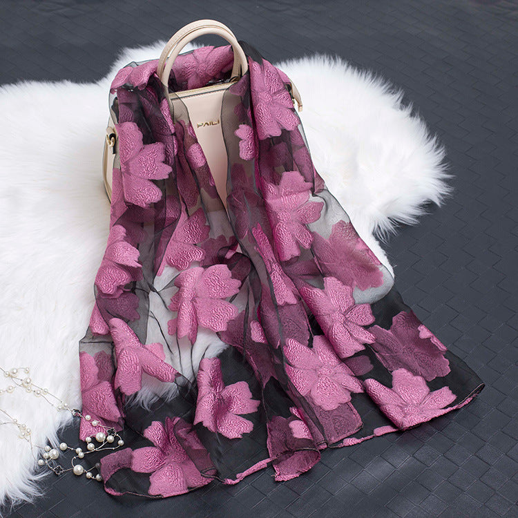 SilkPetalia | Zijden Vrouwen Sjaal met Gesneden Bloem Hol Ontwerp - Lichtgewicht, Elegant, Zacht