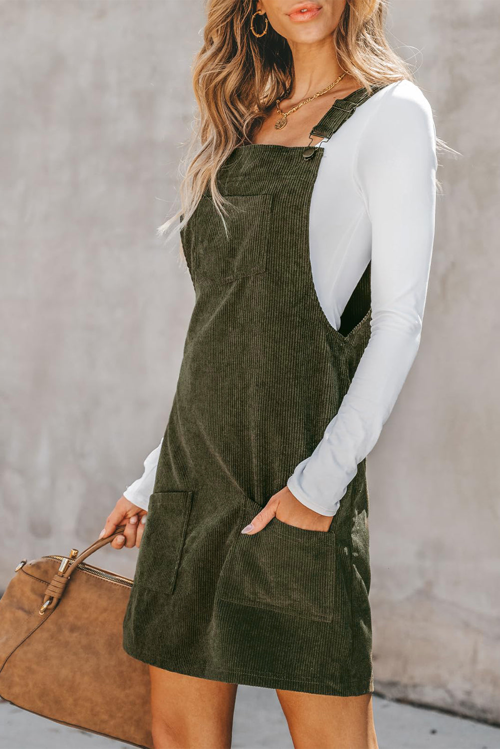 Vionessa | Dames Mini Corduroy Overall Jurk - Mouwloze Dungaree met Zakken Aan De Voorkant