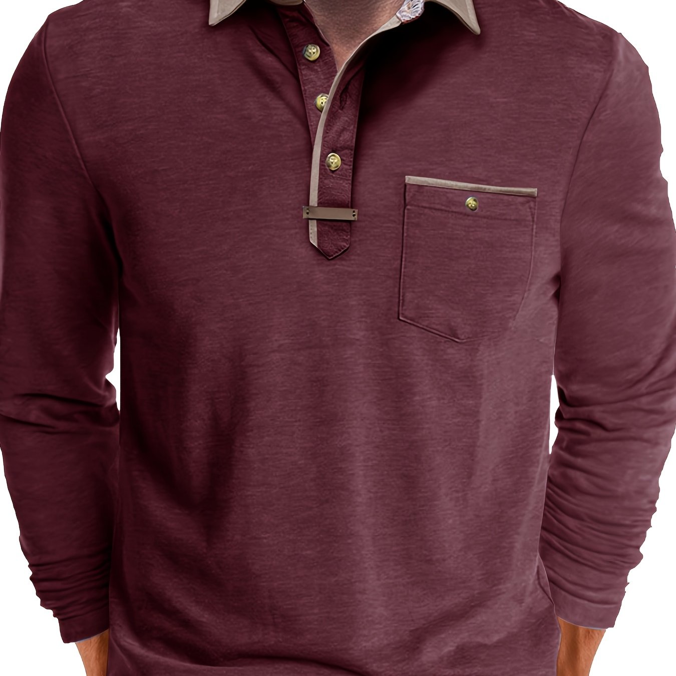 Paulo | Herenpolo met lange mouwen – Casual Henley met kleurblok kraag en borstzak
