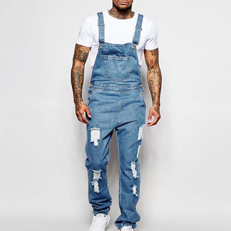 Thalion | Heren ripped denim overall - Casual loose-fit distressed jeans jumpsuit