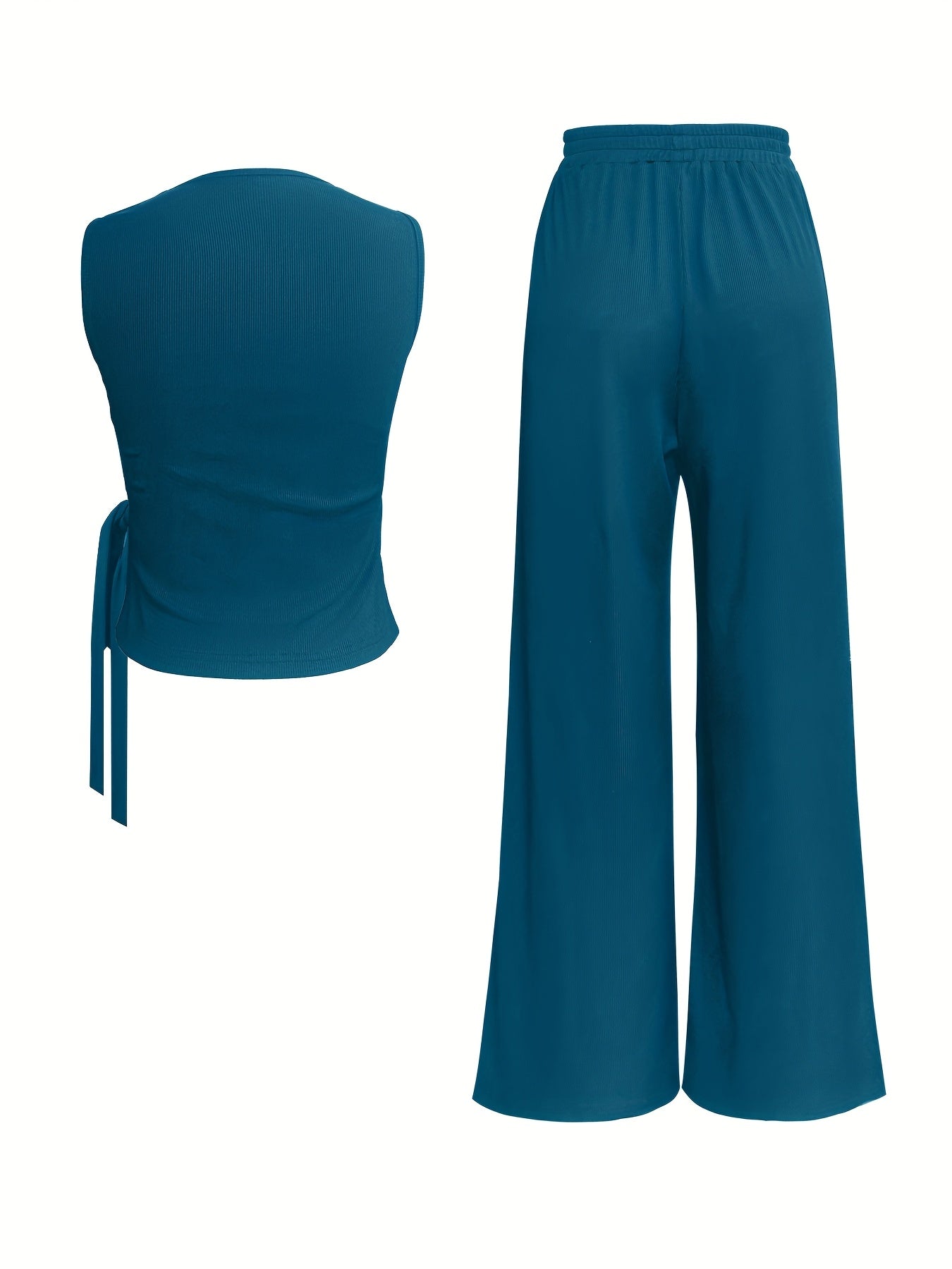 Blyra | 2-Delige geribde mouwloze top en wijde broek voor dames - zomerse lounge outfit