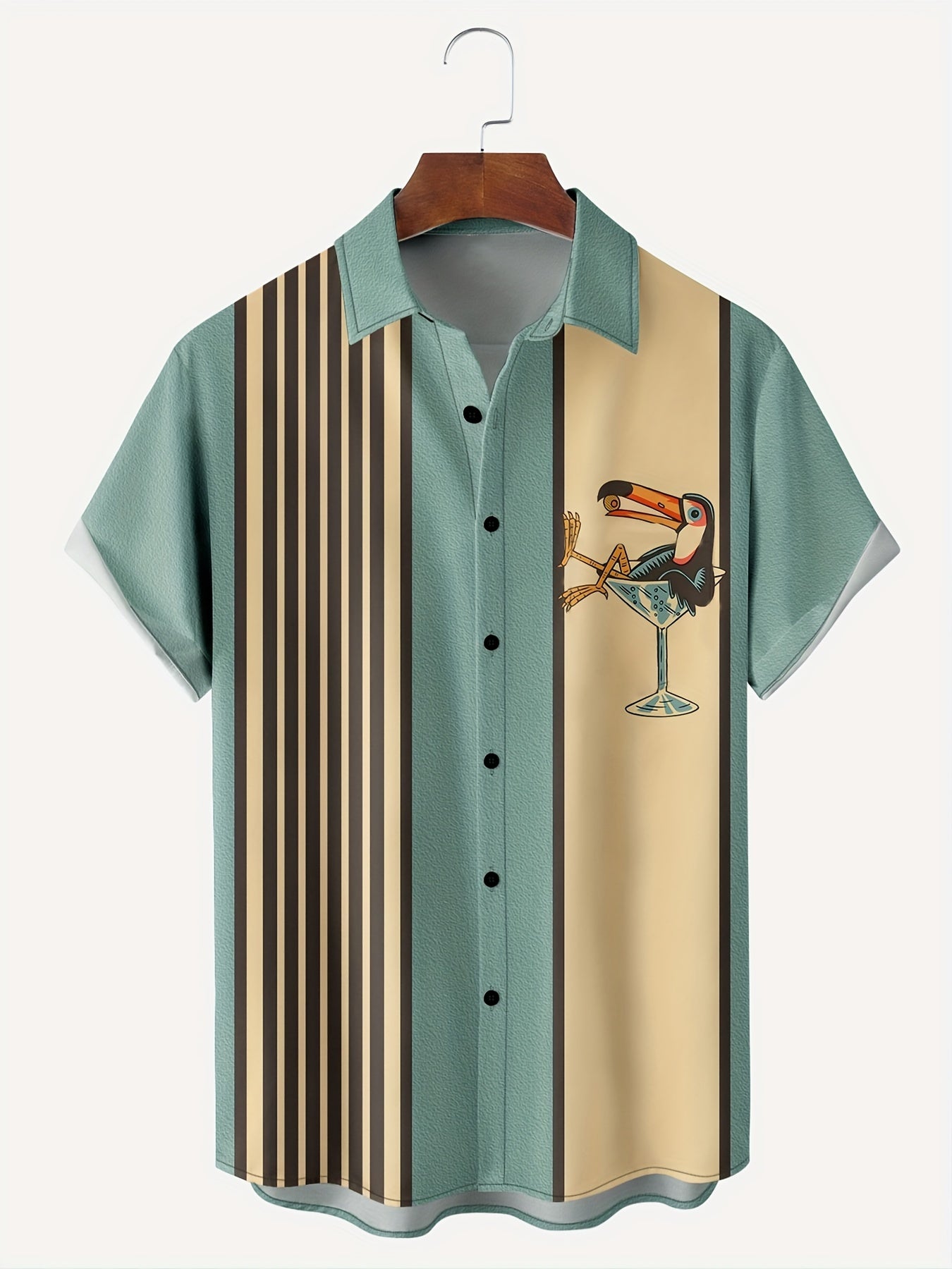 Olavur | Retro gestreept herenoverhemd met korte mouwen en reverskraag - casual gedrukte top