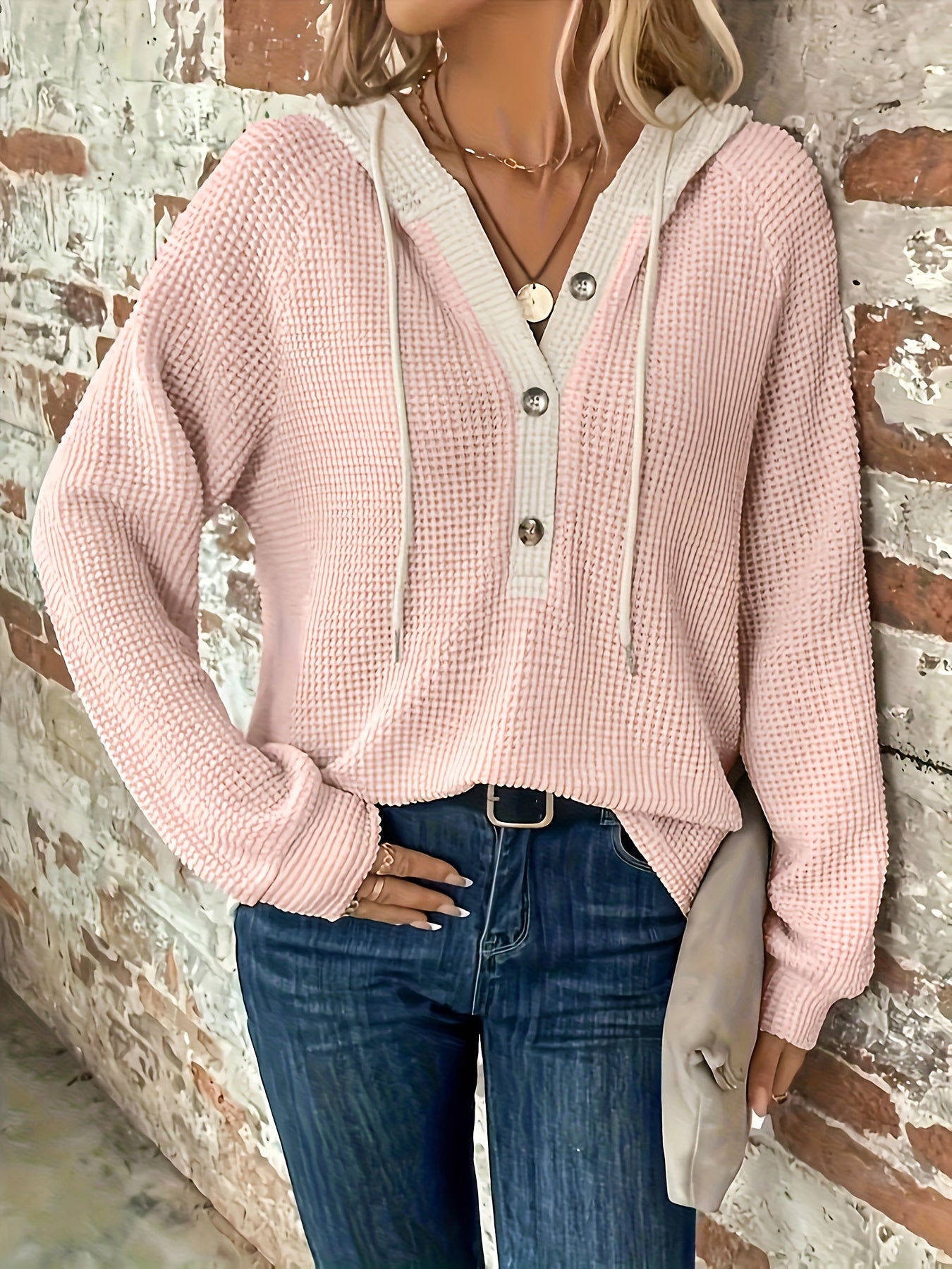Ulyssia | Oversized gebreide capuchon met koord - knoopsluiting, casual sweatshirt