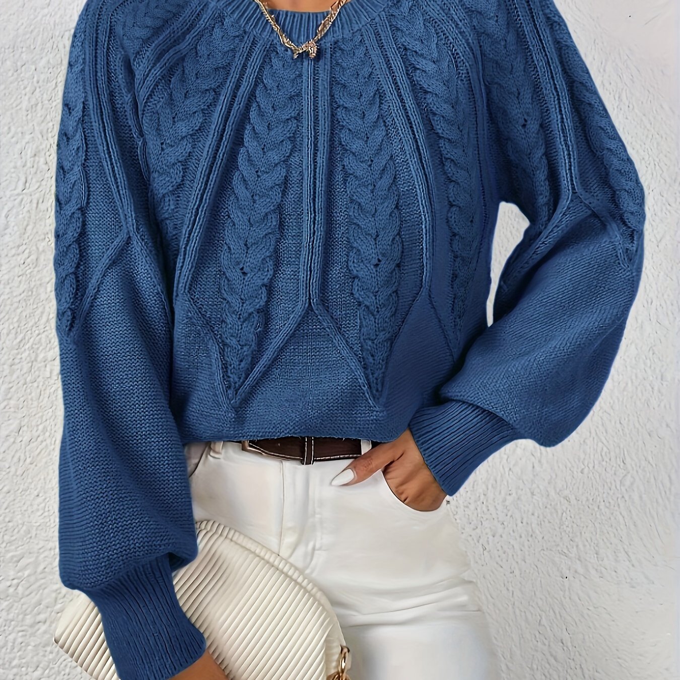 Kalyth | Dames Kabelgebreide Trui met Lantaarnmouwen – Elegante Gebreide Top voor Herfst en Winter