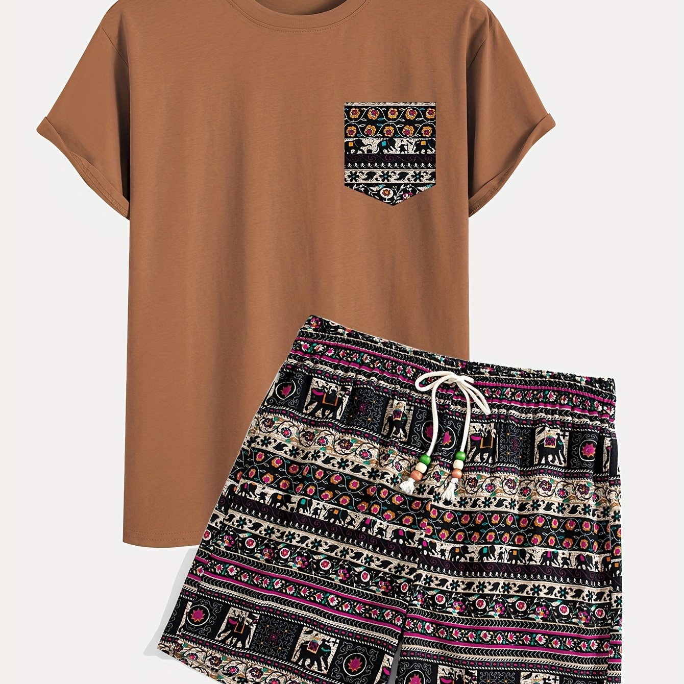 Wilson | Heren Boho Tribal Katoenen T-Shirt en Shorts Set - Casual Loungewear