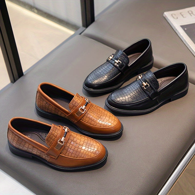 BreezLoaf | Heren Slip-On Loafers - Vintage zakelijke geklede schoenen met metalen gesp
