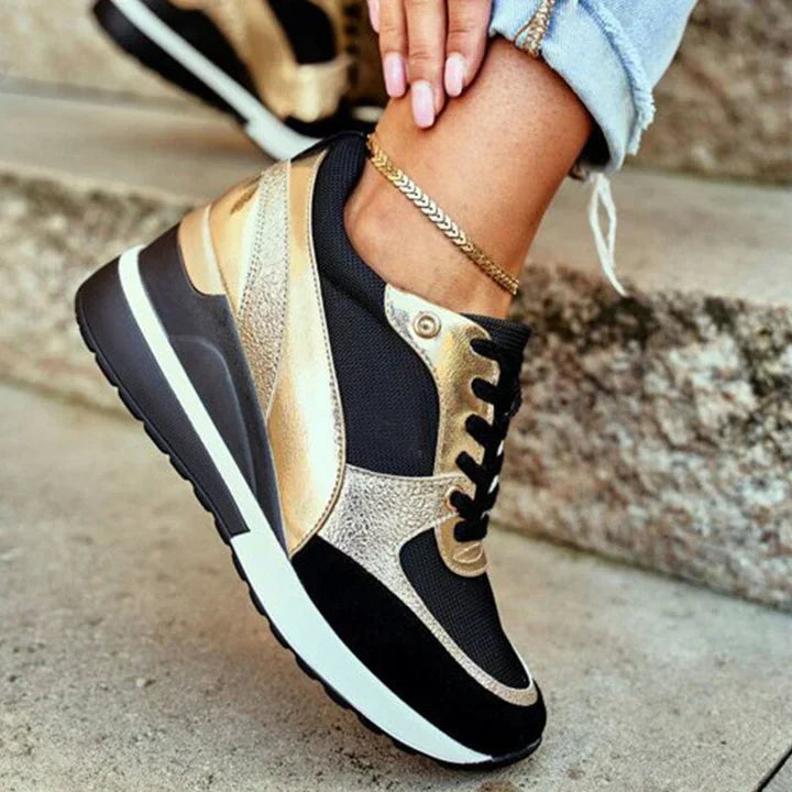 Elevique | Dames Orthopedische Metallic Hooggehakte Sneakers - Modieuze Comfort Schoenen