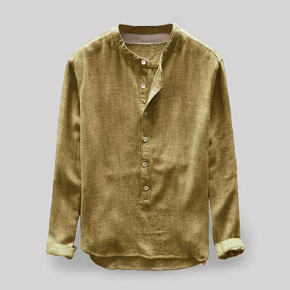 Alvian | Heren linnen shirt met lange mouwen en ronde hals – Lichtgewicht casual elegante zomertop