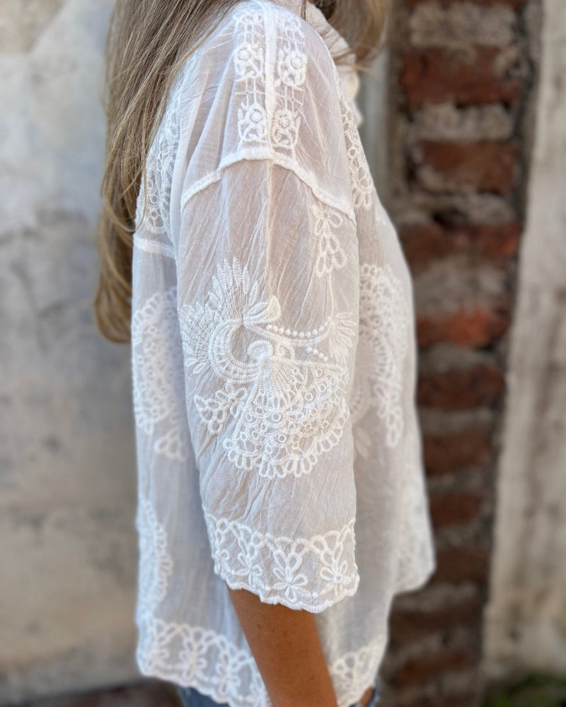Jessica | Dames Chique Geborduurde Knoop Blouse - Casual Elegante Top