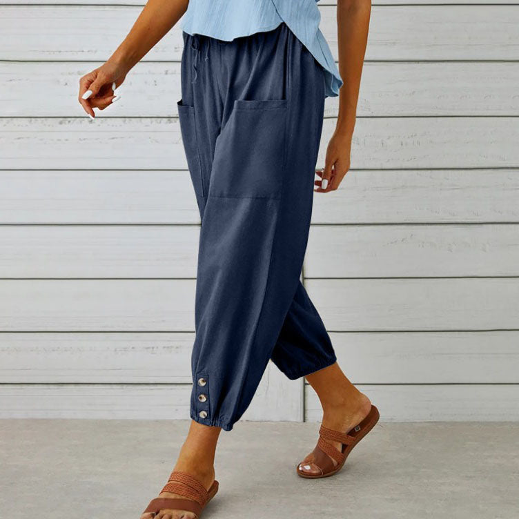 Aneliya | Damesbroek met hoge taille en losse wijde pijpen - rechte casual zomerbroek