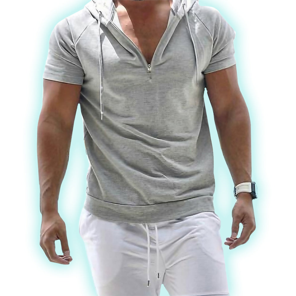Callum | Heren Casual Hoodie Shirt met Korte Mouw - Lichtgewicht Pullover met Halve Ritssluiting