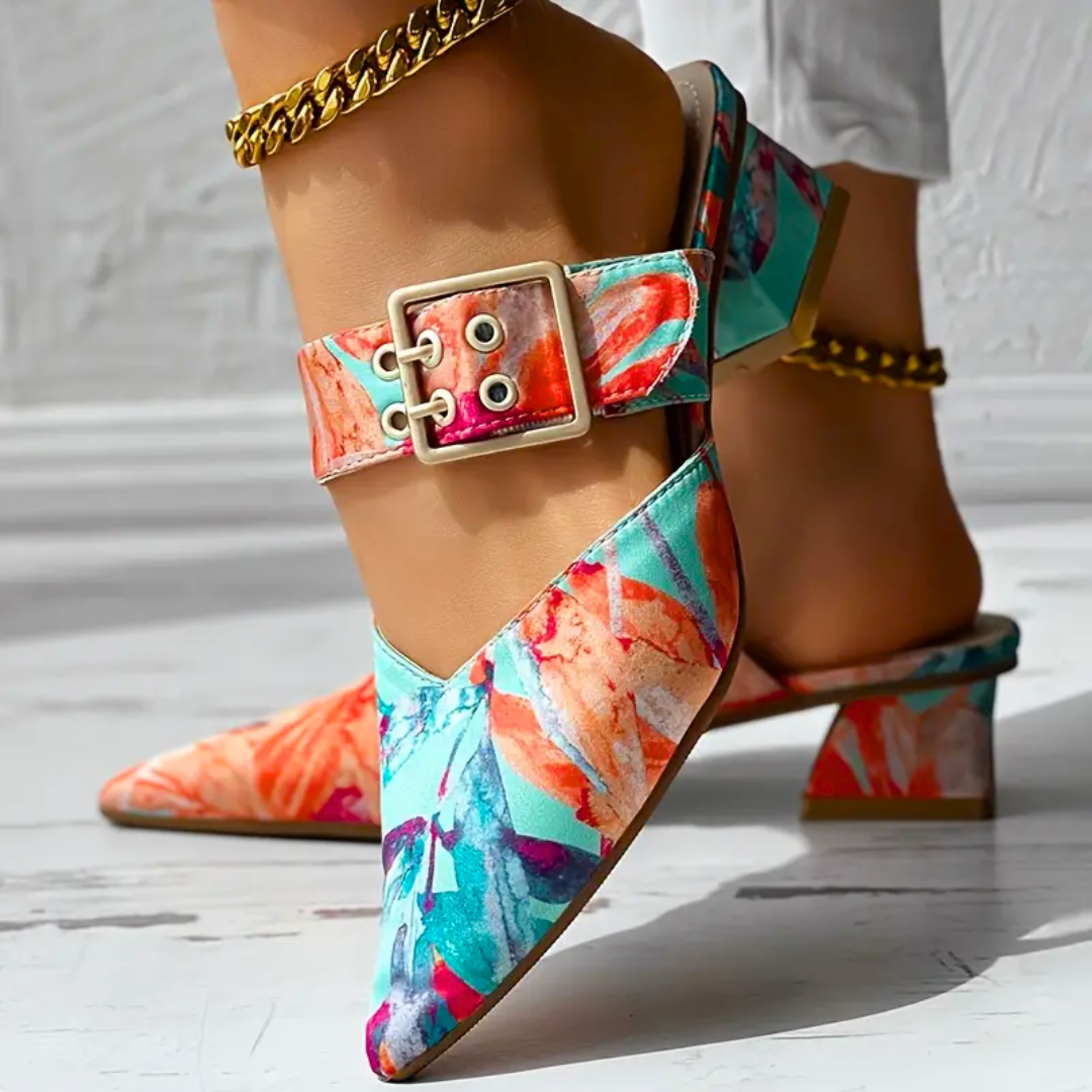 Anke | Vrouwen kleurrijke Slip-on puntige teen blokhak sandalen