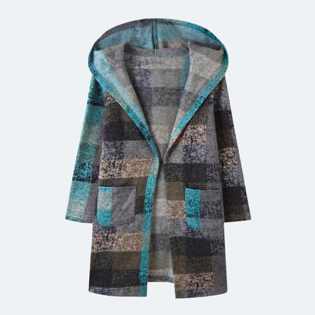 Sorynna | Dames Oversized Geruit Vest met Capuchon – Veelkleurig Open Front Cardigan