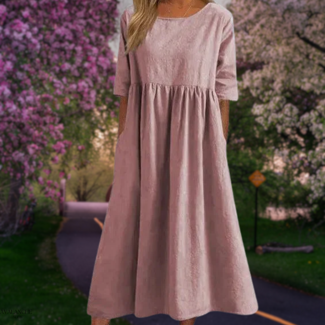 Silvija | Losse casual midi-jurk - Lichtgewicht zomerjurk met halve mouwen